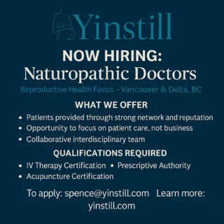 🌿 We’re Hiring! 🌿
Are you a passionate Naturopathic Doctor looking to join a supportive, collaborative, and thriving wellness team?

Our clinic is growing, and we’re looking for a skilled ND who’s excited to work alongside a multidisciplinary group of practitioners in a beautiful, welcoming space.

✨ Flexible scheduling
✨ Established client base
✨ Cross-referrals + community focus

If you’re ready to grow your practice in a place that truly values holistic care, we’d love to hear from you!

📩 DM us or email spence@yinstill.com for more details.

#NaturopathicMedicine #NowHiring #WellnessClinic #JoinOurTeam #Naturopath #HolisticHealth